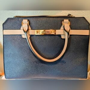 GUESS Navy Blue and Cream Satchel